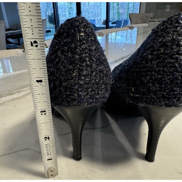 Nine West Kellendrao Navy Textile Tweed Like Pump Black Silver Buckle SZ 8 - Picture 4 of 6